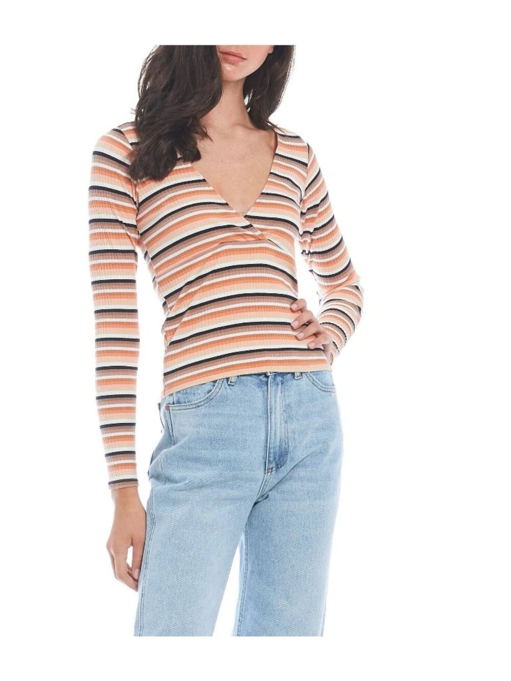 Billabong Taking Time Knit Top Medium Long Sleeve Multicolor Earthy Neutral